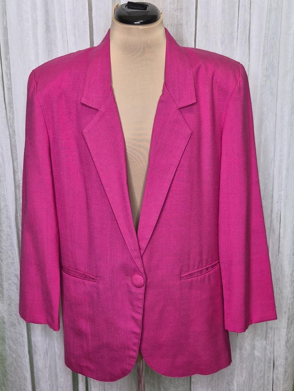 Vintage Fuchsia Blazer Single Button Statement Jacket Women